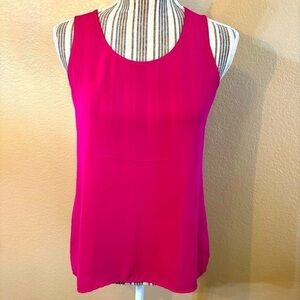 Express Top XS Fuchsia Pink Sleeveless Round Neck Open Back Flowy Tunic Hi-Low